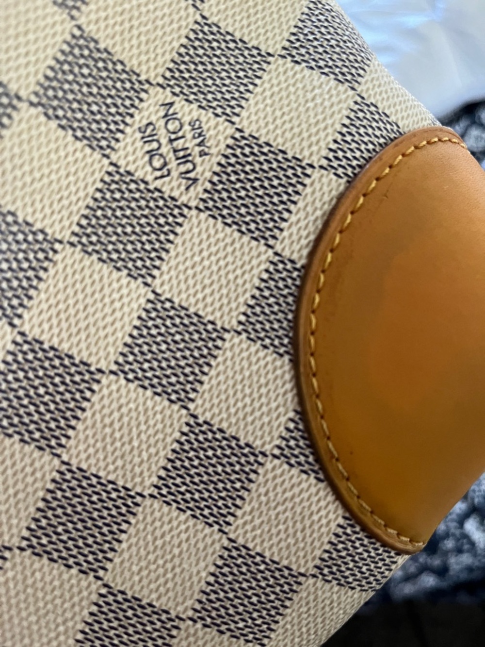 Damier Azur Hamptead MM leather Tote with Tan Leather Trims - Picture 15 of 15